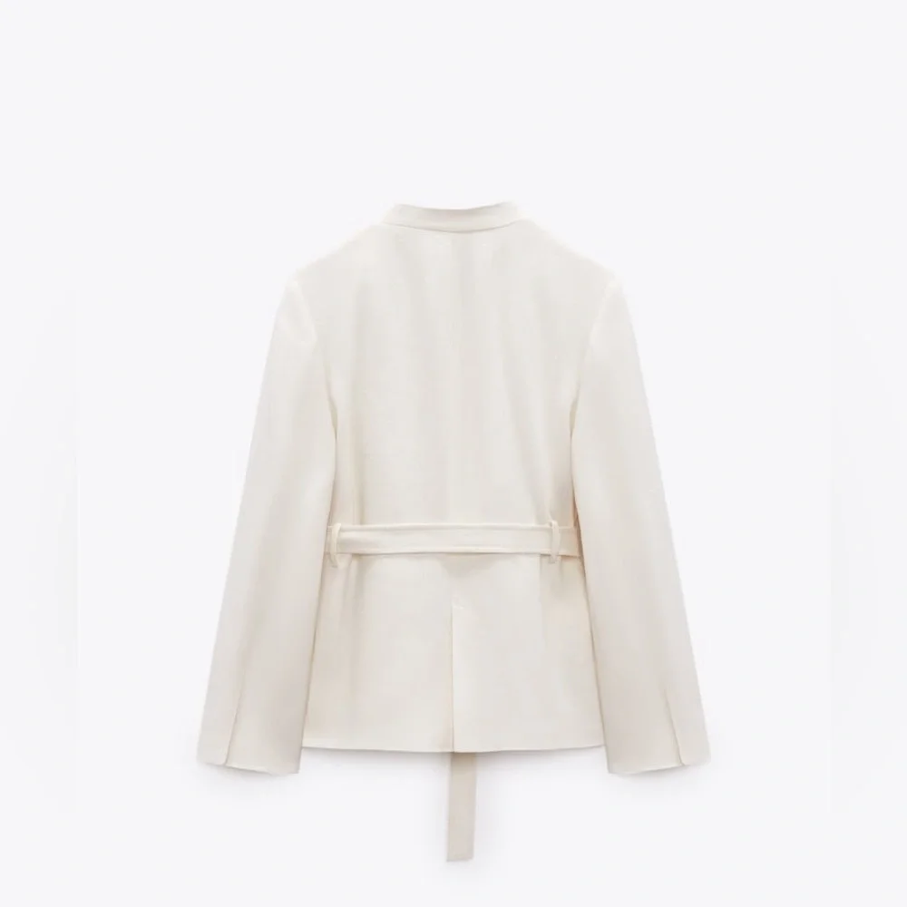 Zara nwt linen jacket blazer casual with waist tie belt - Picture 9 of 14